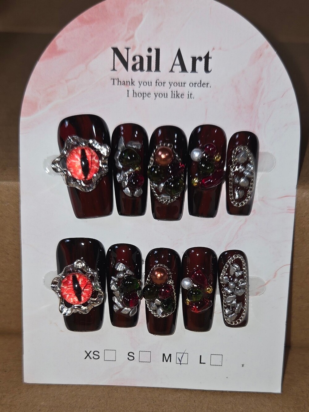 Y2K Gothic Demon Eye Handmade Dark Fantasy Coffin 3D Press On Nails
